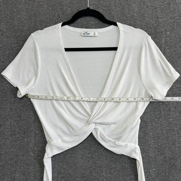 HOLLISTER White Tie Front Shrug Medium Balletcore V-Neck Y2K Twist Crop Top - Picture 9 of 10